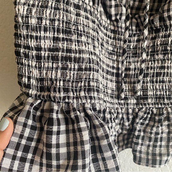 WAYF Check Smocked Waist Top Black White XL - Picture 6 of 10